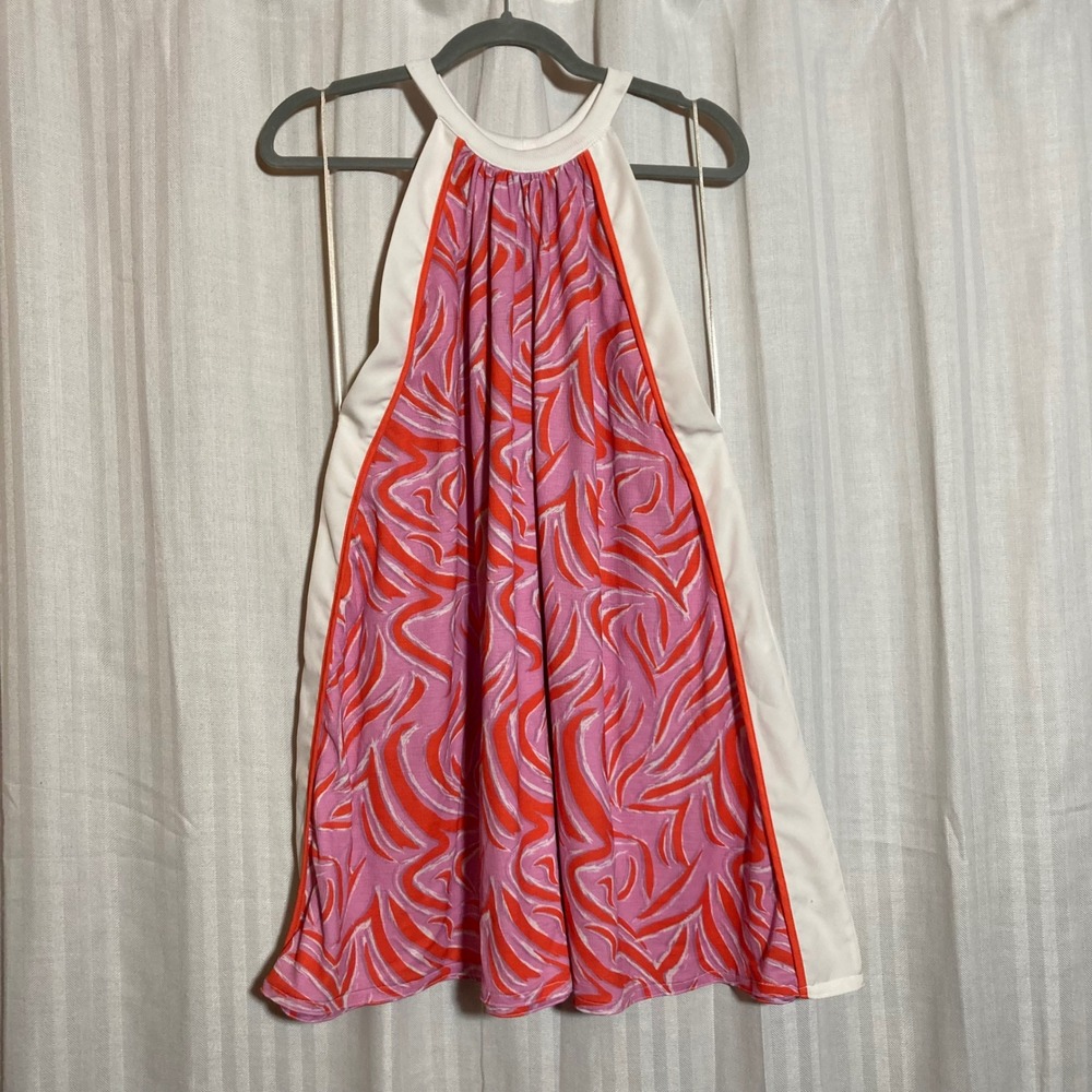 Zara Woman Basic Pink Orange Abstract Print Halter Neck Trapeze Top Size M Retro